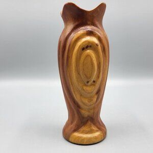 Vtg Handcrafted Carved Cherry Wood Folk Art Vase Les Smith Home Decor 6.75"